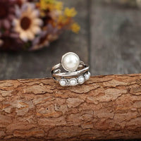 Elegant Alloy Three-Layer Open Ring with Synthetic Pearl and Rhinestones - Store 42