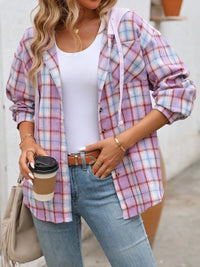 Plaid Button-Up Hooded Shirt