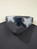 Star Patchwork Contrast Stitching Mineral Wash Kangaroo Pocket Hoodie