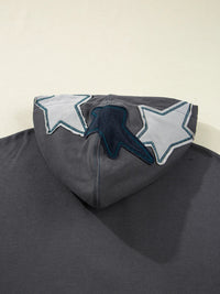 Star Patchwork Contrast Stitching Mineral Wash Kangaroo Pocket Hoodie