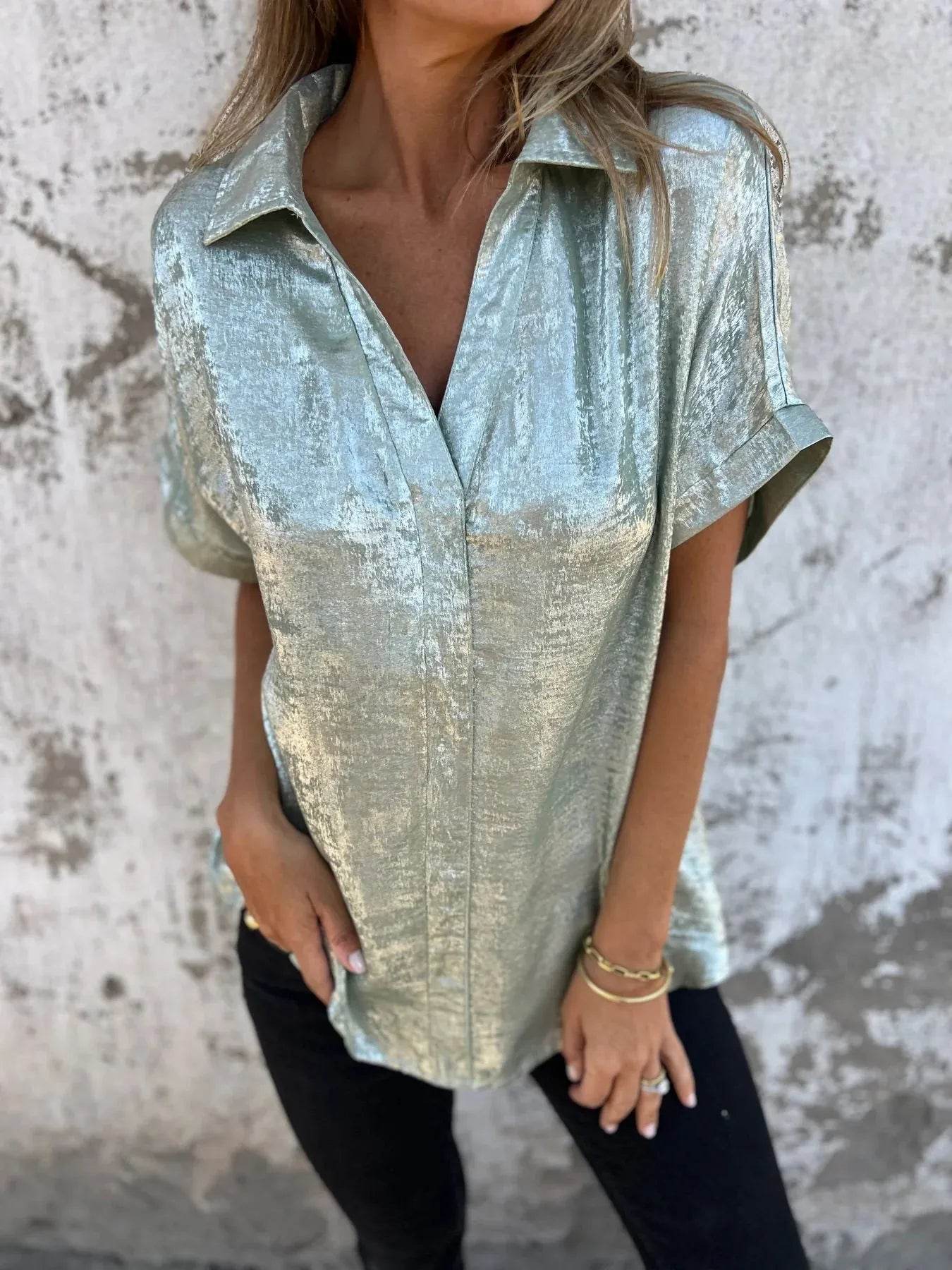 Full Size Collared Neck Short Sleeve Shirt Plus Size - Store 42