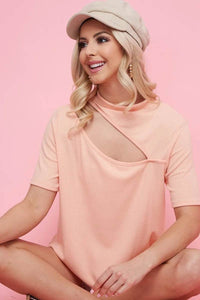Trendy Rib Knit Mock Neck Top With Stylish Front Cut-Out Detail - Versatile Women's Fashion - Store 42