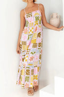 Cutout Back Printed Square Neck Maxi Cami Dress Multicolor