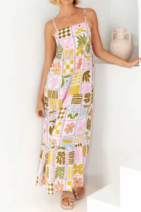 Cutout Back Printed Square Neck Maxi Cami Dress Multicolor