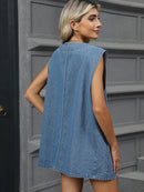 V-Neck Button Up Denim Vest