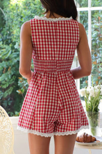 Lace Detail Plaid Sleeveless Romper