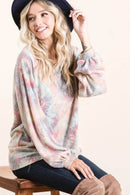 BiBi Pastel Tie Dye Top with Puff Sleeves - Soft Cotton, Relaxed Fit, Casual Chic Style - Store 42