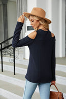 Trendsi Casual Cold-Shoulder Blouse with Long Sleeves and Round Neck - Solid Opaque Design - Store 42