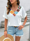 Contrast V-Neck Short Sleeve Top White