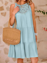Ruffled Hem Lace Sleeveless Dress Light Blue