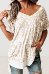 Leopard Print V-Neck T-Shirt with Side Slit - Loose Fit, Stretchy, Casual Style - Store 42