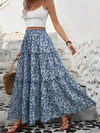 Tiered Floral Maxi Skirt Dusty Blue