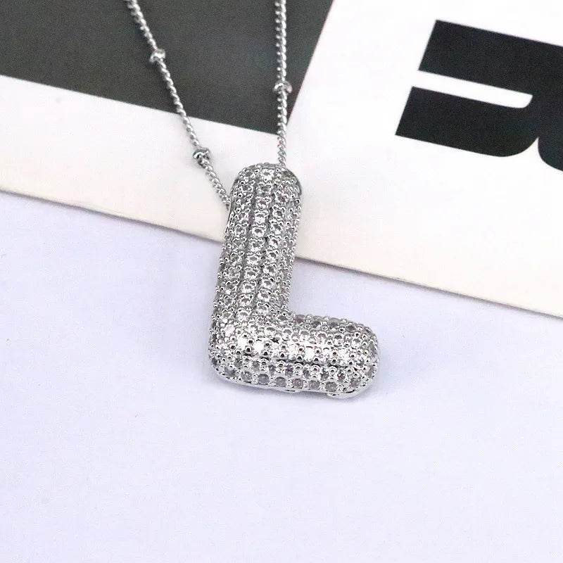 Elegant Copper Inlaid Zircon Letter Pendant Necklace - Platinum-Plated with 16.9 In Chain - Store 42
