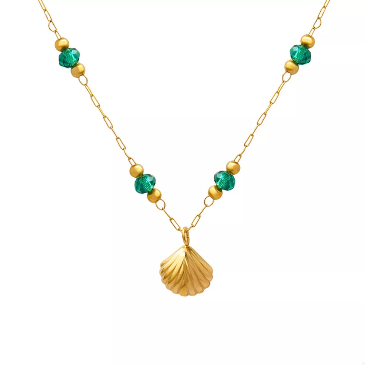 18K Gold-Plated Titanium Steel Crystal Bead Pendant Necklace