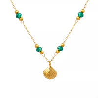 18K Gold-Plated Titanium Steel Crystal Bead Pendant Necklace