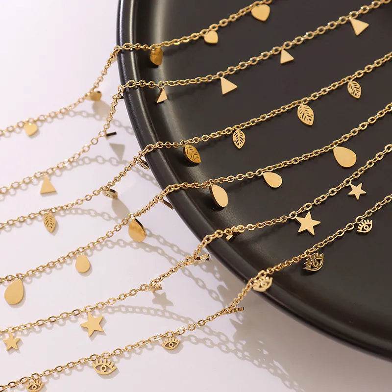 Elegant 18K Gold-Plated Titanium Steel Charm Necklace - 15.7 Inch Adjustable Length