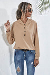 Chic Hooded Blouse with Buttoned Raglan Sleeves - Opaque, Slightly Stretchy, Stylish Comfort - Store 42