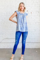 And The Why Boho Print Ruffle Baby Doll Tank Top BLUE