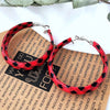 Plaid PU Leather Hoop Earrings Red One Size