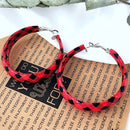 Plaid PU Leather Hoop Earrings Red One Size
