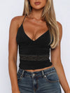 Devine Lace Detail Halter Neck Cami Black