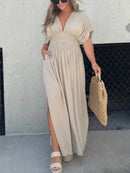 Full Size Deep V-Neck Maxi Dress with Side Slit Plus Size - Store 42
