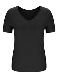 Trendy Solid V-Neck Short Sleeve T-Shirt - Slightly Stretchy, 95% Polyester, 5% Spandex - Store 42