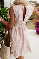 Embroidered Eyelets Ruffled Hem Sleeveless Mini Dress