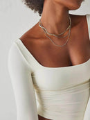 Sleek Square Neck Fitted Long Sleeve T-Shirt - Slightly Stretchy Polyester Blend - Store 42