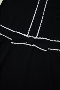 Contrast Scallop Trim Bow Detail Short Sleeve Shift Dress