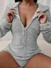 Furry Half Zip Long Sleeve Hooded Bodysuit - Store 42