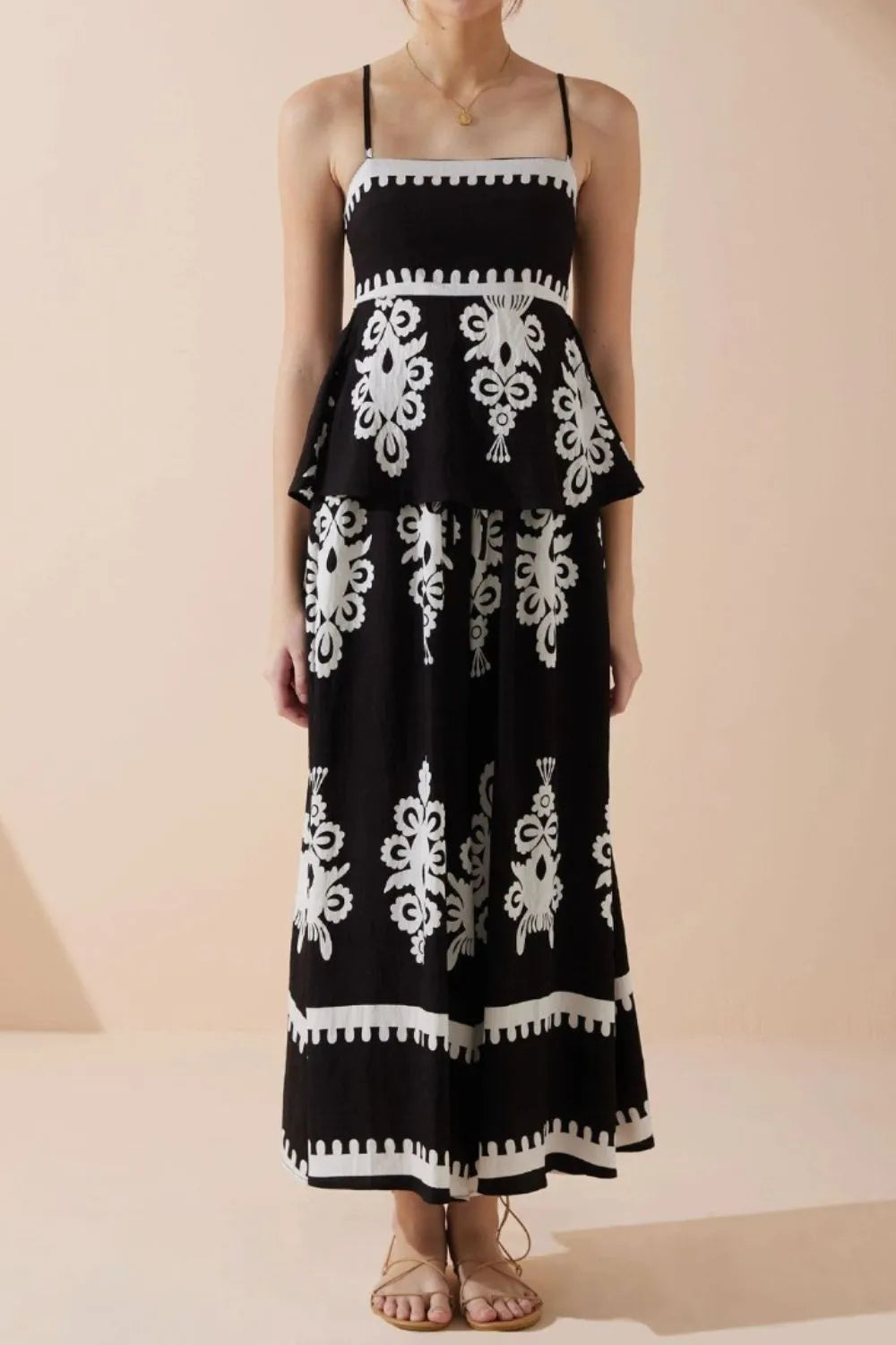Printed Square Neck Cami and Wide Leg Pants Set
