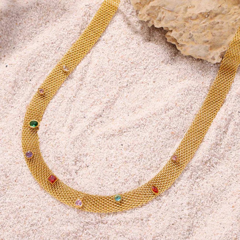 Elegant 18K Gold-Plated Titanium Steel Zircon Necklace - 15 In Chain with 2 In Extension