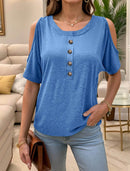 Full Size Cold Shoulder Button Front T-Shirt Plus Size - Store 42