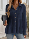 Striped Button-Down Tiered Shirt Navy Blue