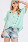 SAGE+FIG Boho Contrast Zigzag Trim Gauze Button-Up Shirt Mint