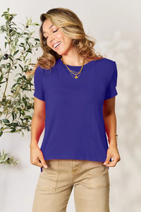 Basic Bae Full Size Round Neck Short Sleeve T-Shirt Plus Size Royal Blue