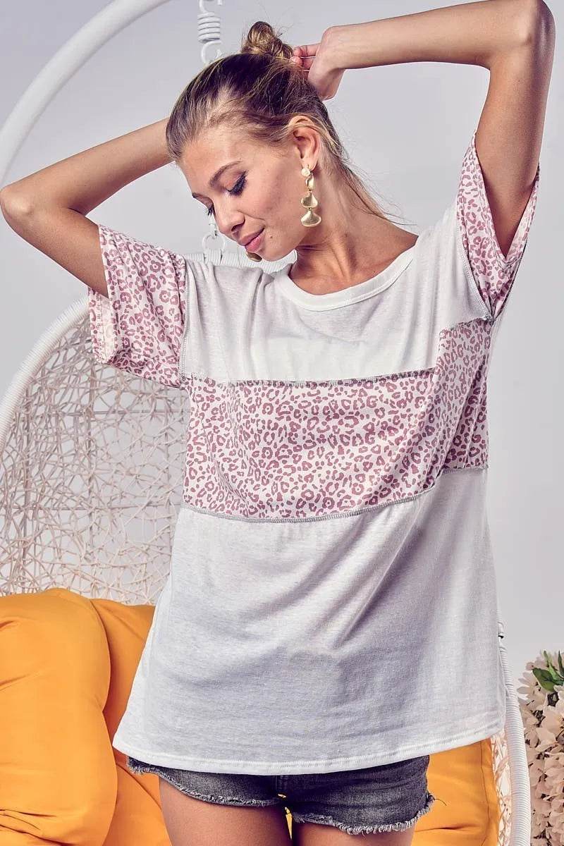BiBi Triblend Knit with Leopard Block Out Stitching - Store 42