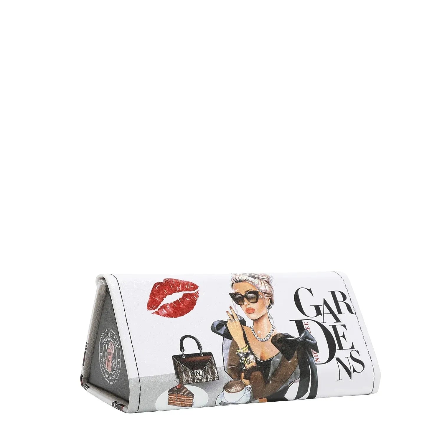 Nicole Lee USA Foldable Glasses Case in Pebbled Vegan Leather with Fashion Illustrations