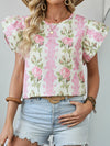 Floral Print Ruffled Sleeve Blouse Blush Pink