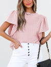 Stylish Round Neck Ruffle Sleeve Top - Slightly Stretchy, 65% Viscose & 35% Polyester, Machine Washable - Store 42