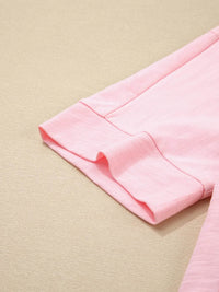 Floral Applique Oversized T-Shirt with Exposed Seams - 65% Polyester 35% Cotton - Store 42