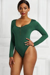 Half Zip Scoop Neck Long Sleeve Bodysuit - Store 42