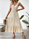 Decorative Button V-Neck Sleeveless Midi Tank Dress Tan