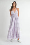 MABLE Eyelet Lace Maxi Dress With Side Strap Details Lavender