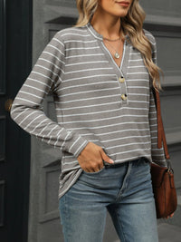 Striped Henley T-Shirt with Button Detail