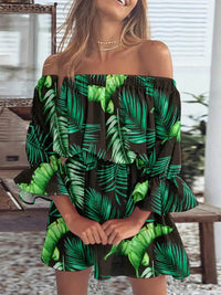 Full Size Floral Off-Shoulder Flounce Sleeve Mini Dress Plus Size - Store 42