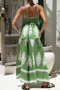 Printed Square Neck Cami and Wide Leg Pants Set