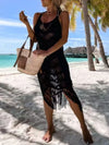 Fringe Scoop Neck Cover-Up Black