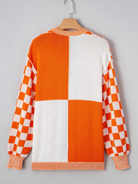 Checkered Pattern Open Front Cardigan